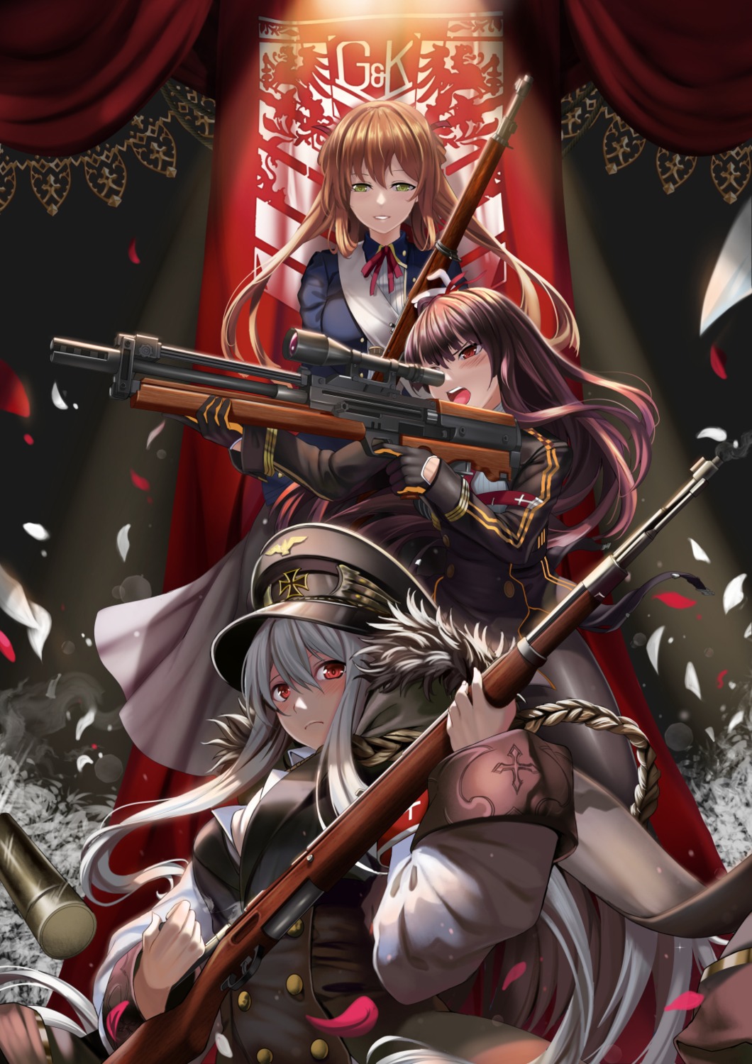 girls_frontline, gun, hasaya, kar98k_(girls_frontline), pantyhose, springfield_(girls_frontline), uniform, wa2000_(girls_frontline)