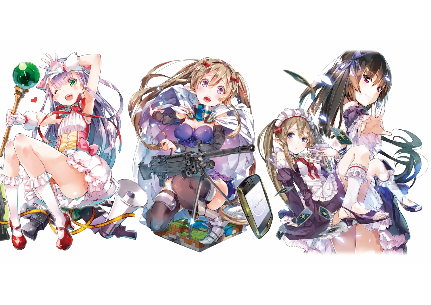 armor, cleavage, digital_version, gun, heels, maid, myuseru_foaran, outbreak_company