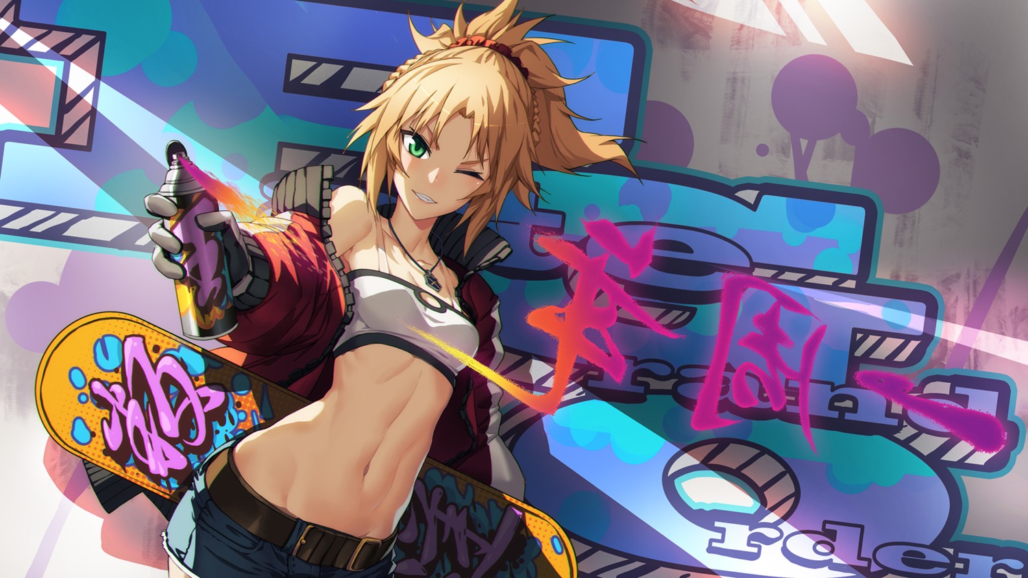 cleavage, fate/apocrypha, fate/stay_night, madyy, mordred_(fate), open_shirt, wallpaper