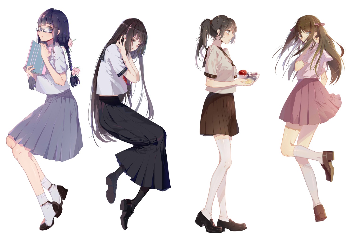 heels, megane, seifuku, thighhighs, zhibuji_loom