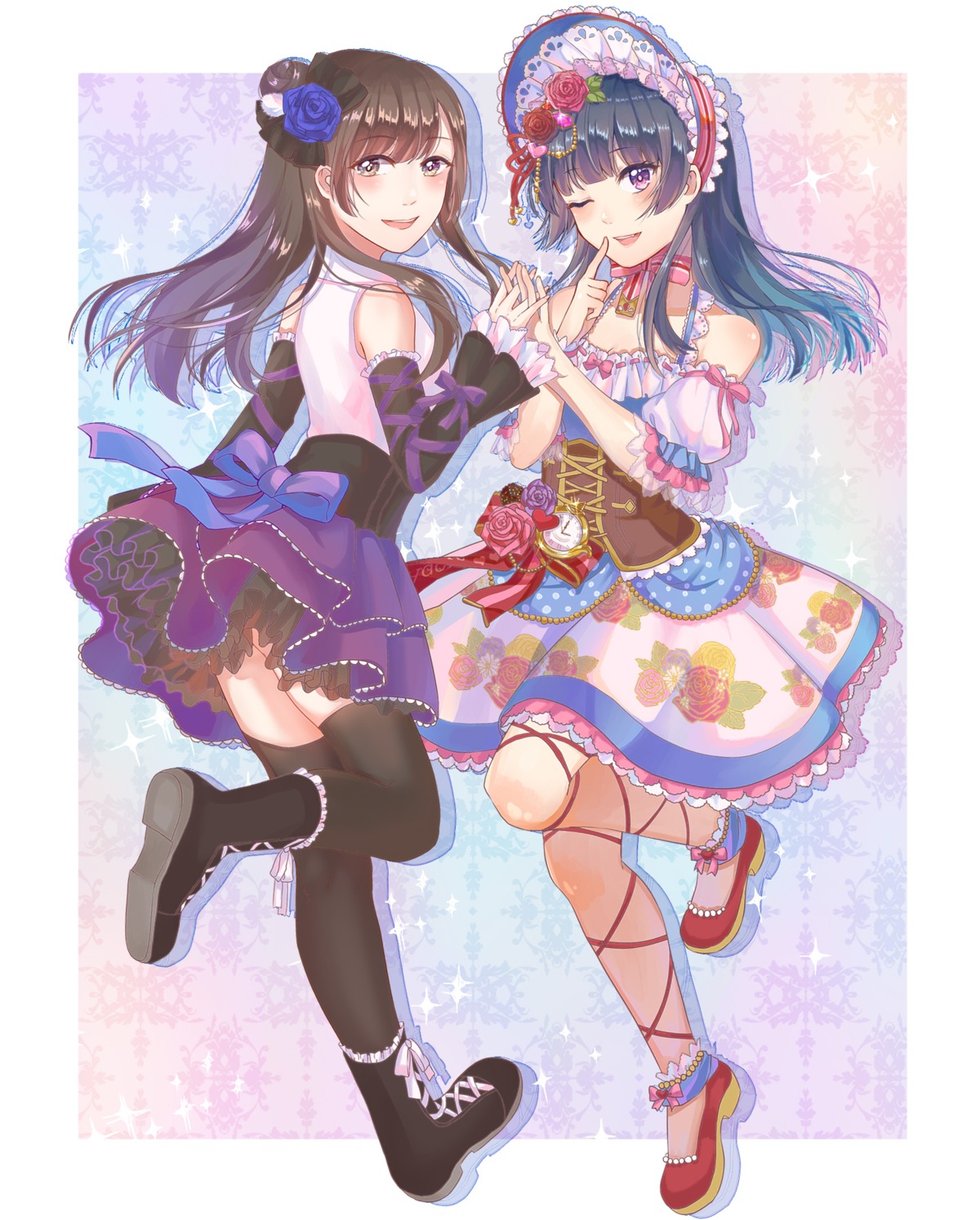 dress, kobayashi_aika, kuroka_tori, love_live!_(series), love_live!_sunshine!!, thighhighs, tsushima_yoshiko