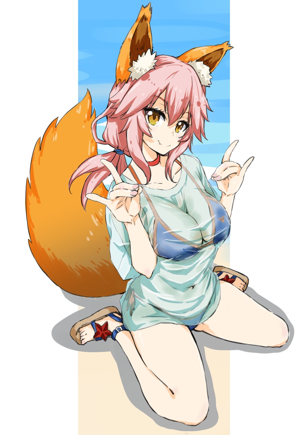 animal_ears, bikini, fate/extra, fate/grand_order, fate/stay_night, see_through, swimsuits, tail, takata_koutarou, tamamo_no_mae