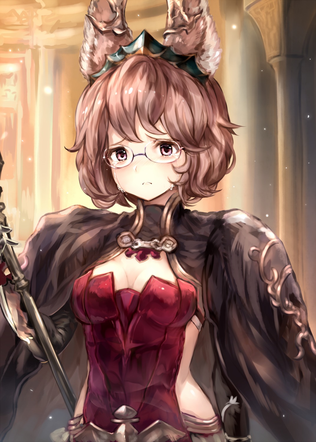 animal_ears, cleavage, constance_(granblue_fantasy), granblue_fantasy, megane, sukemyon, weapon