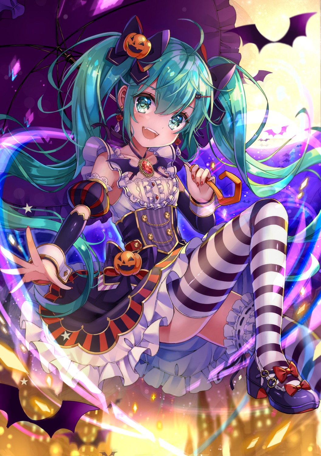 dress, halloween, hatsune_miku, heels, sakura_shiori, thighhighs, umbrella, vocaloid