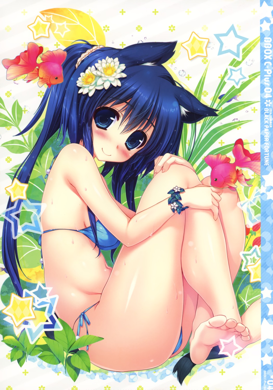 animal_ears, bikini, black_paper_fortune, feet, oshiki_hitoshi, swimsuits, tail