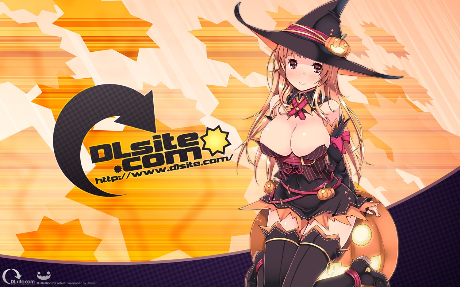 dlsite.com, halloween, refeia, thighhighs, wallpaper, witch