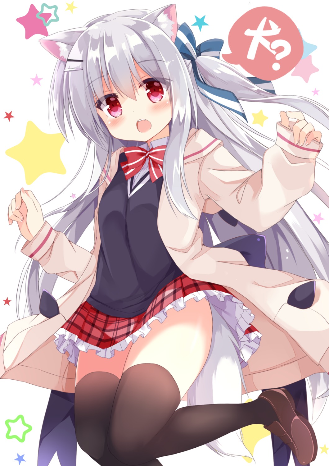 animal_ears, koinu-chan, kujou_danbo, seifuku, tail, thighhighs