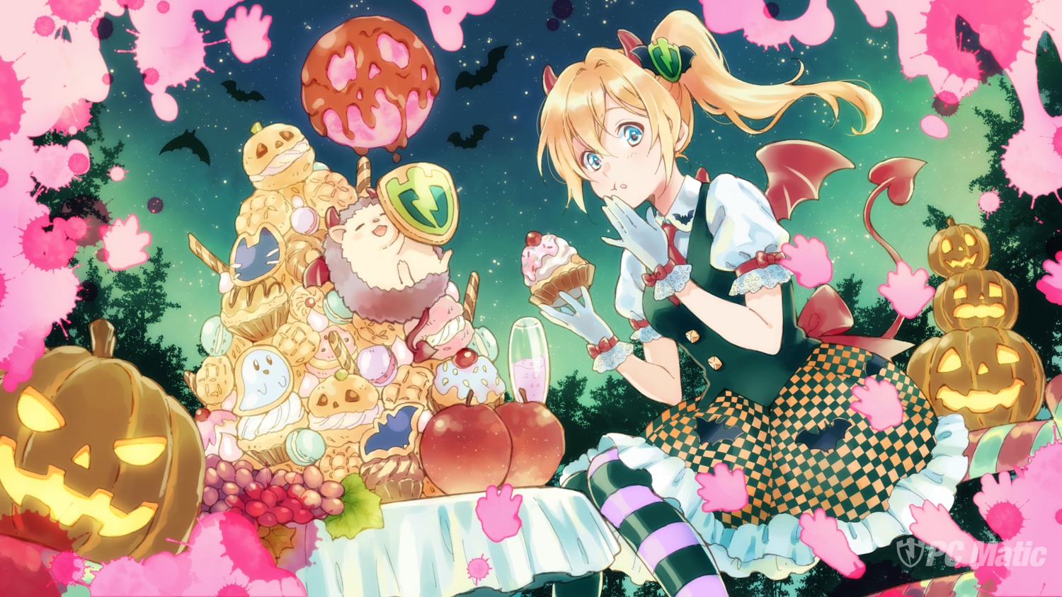 cream, halloween, horns, pc_matic, sakamoto_yuu, tail, wallpaper, wings