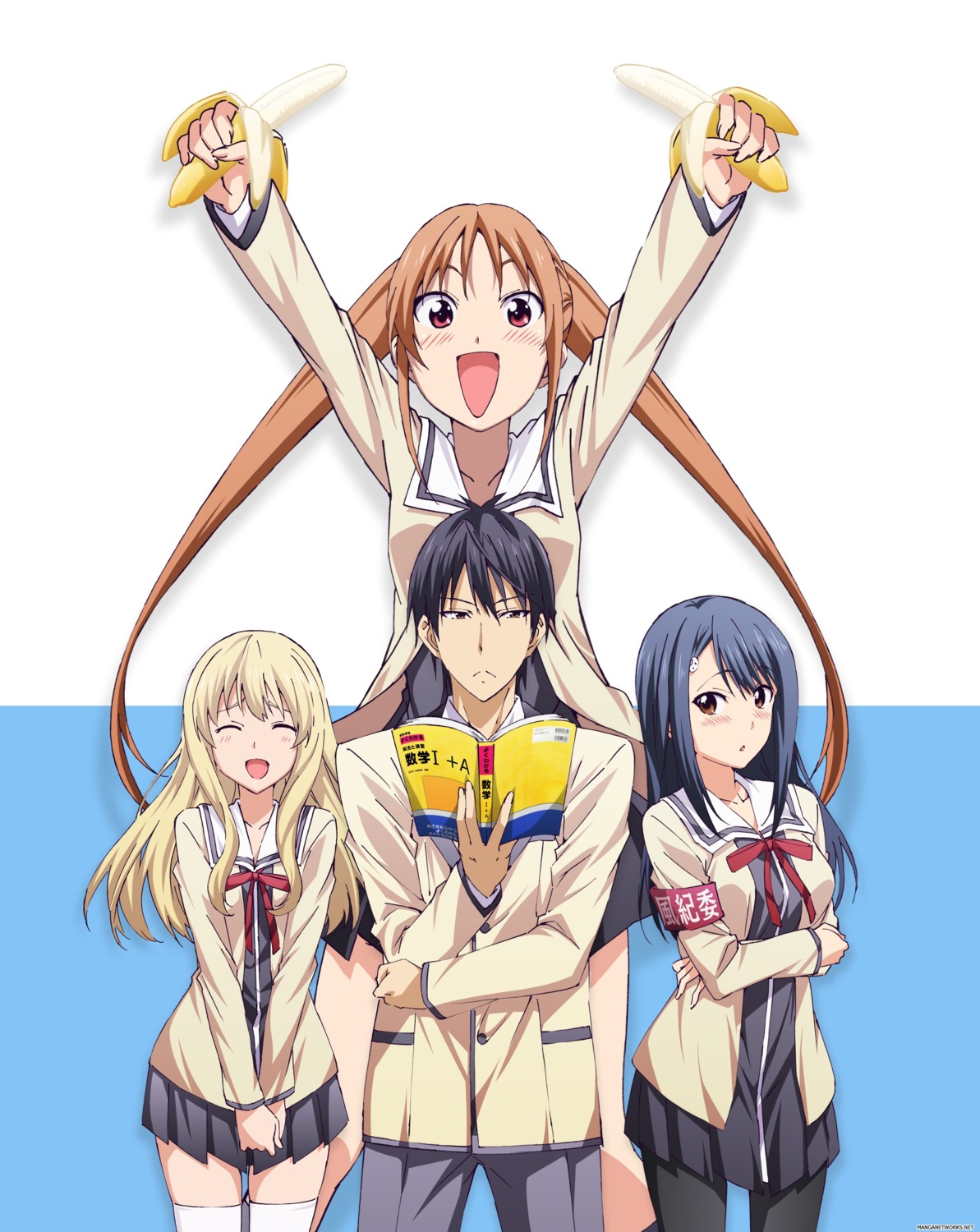 aho_girl, akutsu_akuru, fuuki_iinchou, hanabatake_yoshiko, pantyhose, seifuku, sumino_sayaka, tagme, thighhighs