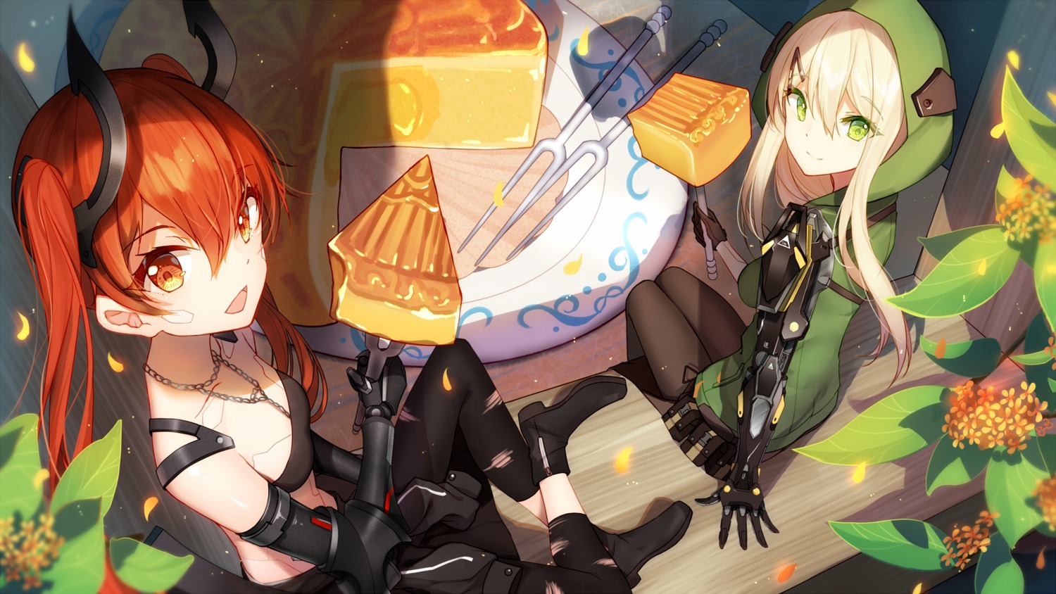 bison_cangshu, heels, horns, idollers, mecha_musume, pantyhose, wallpaper