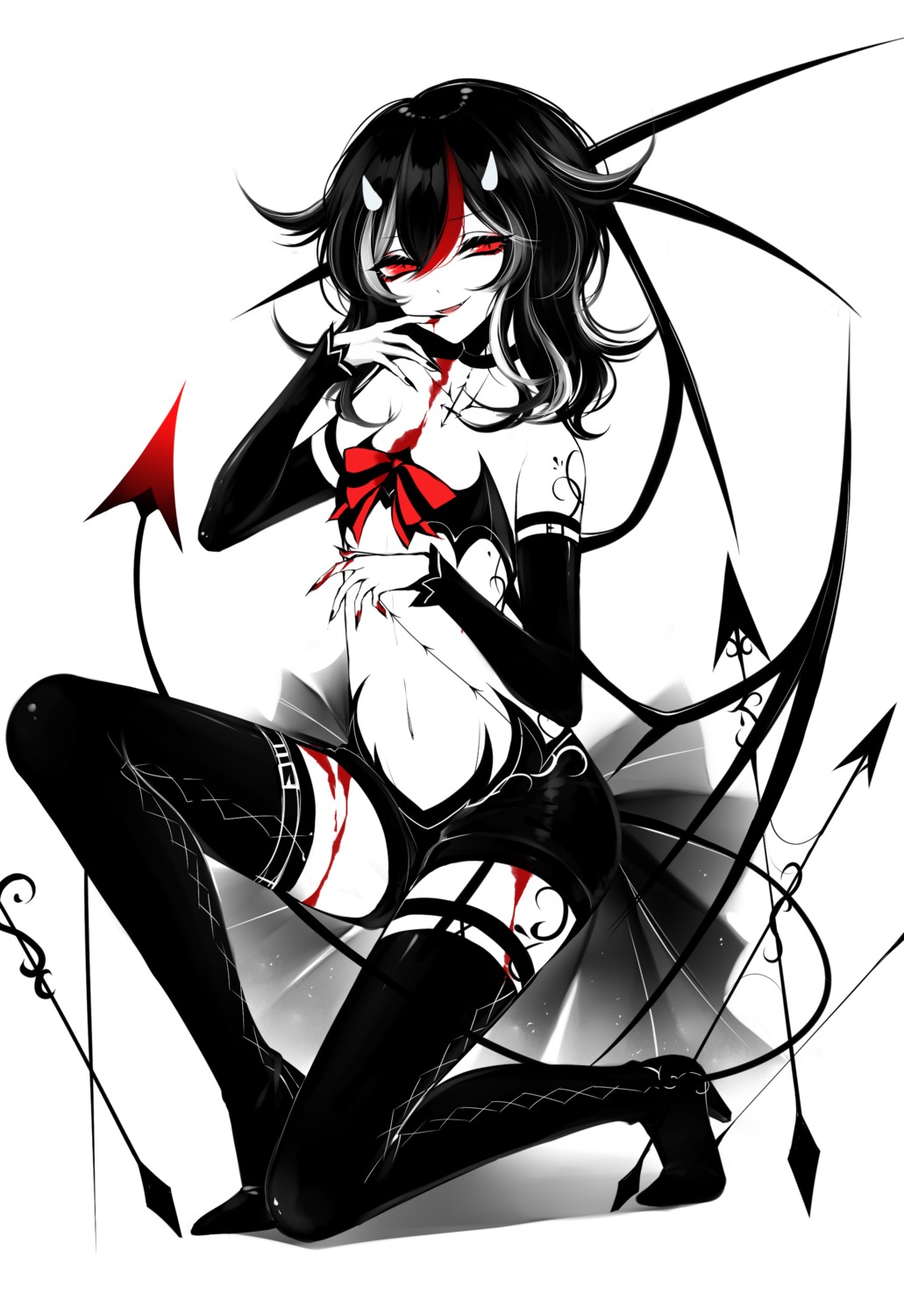 blood, heels, horns, kijin_seija, sheya, stockings, tattoo, thighhighs