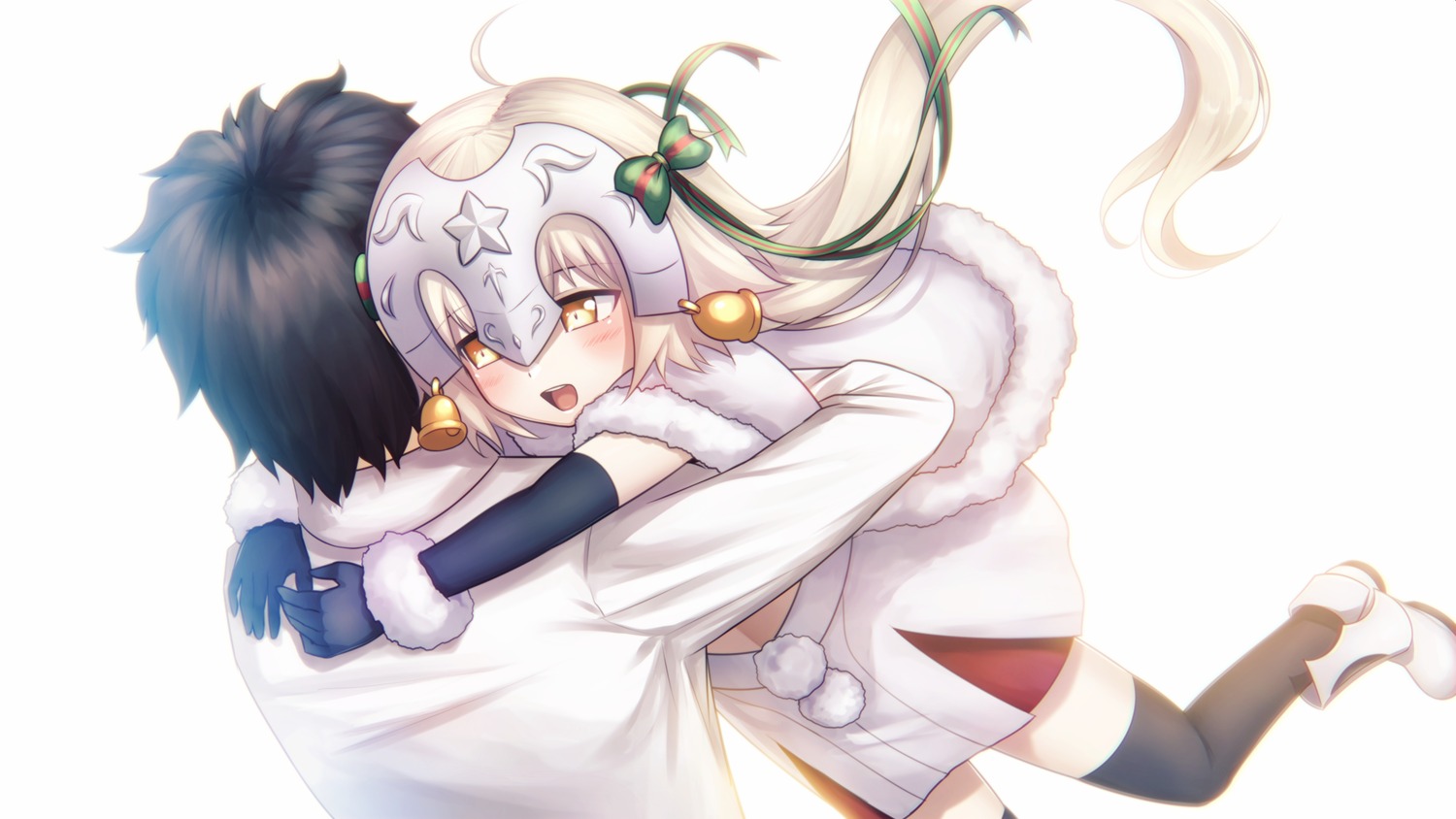 fal, fate/grand_order, fujimaru_ritsuka_(male), jeanne_d'arc_alter_santa_lily, thighhighs, wallpaper