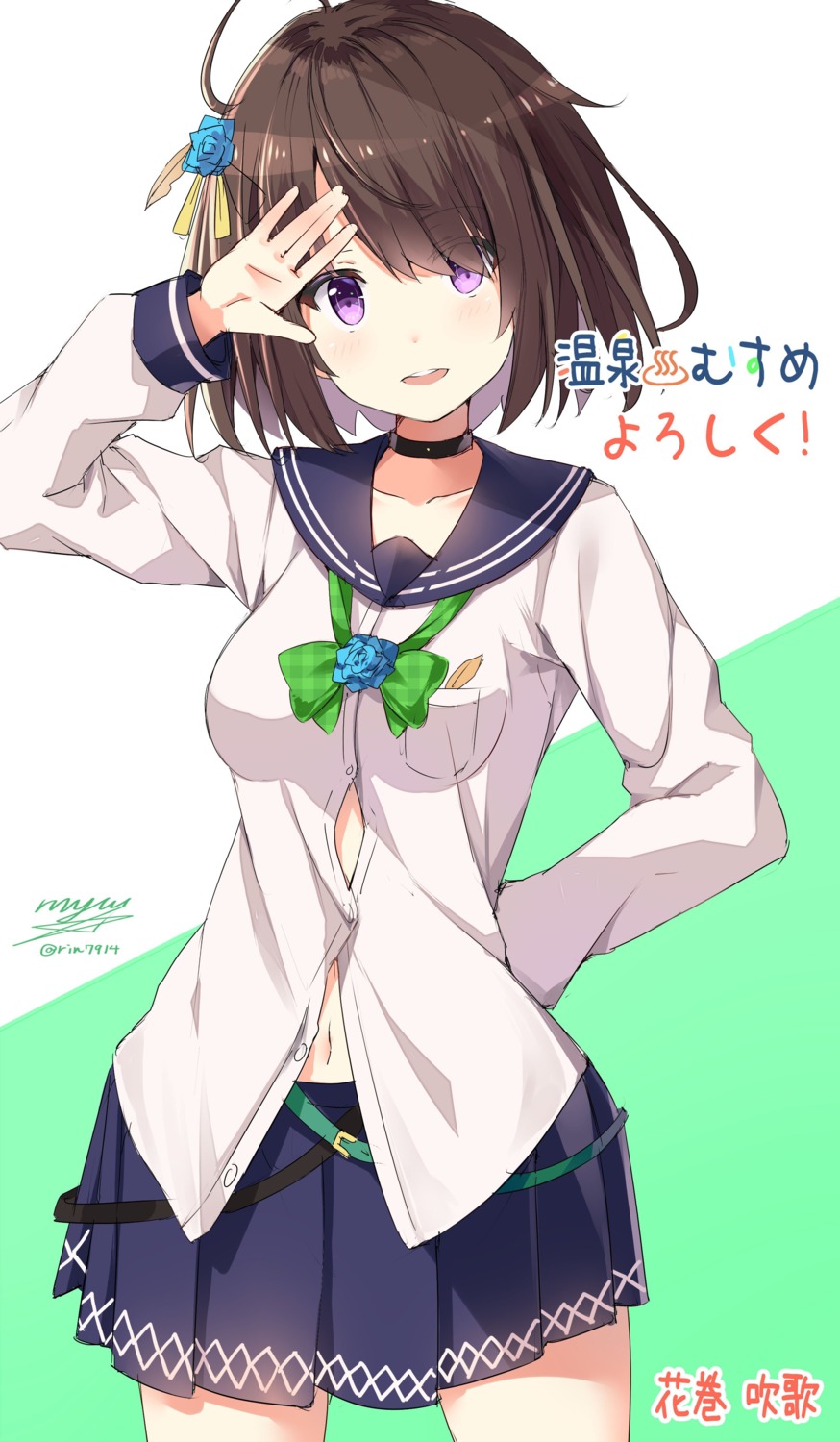 hanamaki_suika, onsen_musume, rin_yuu, seifuku