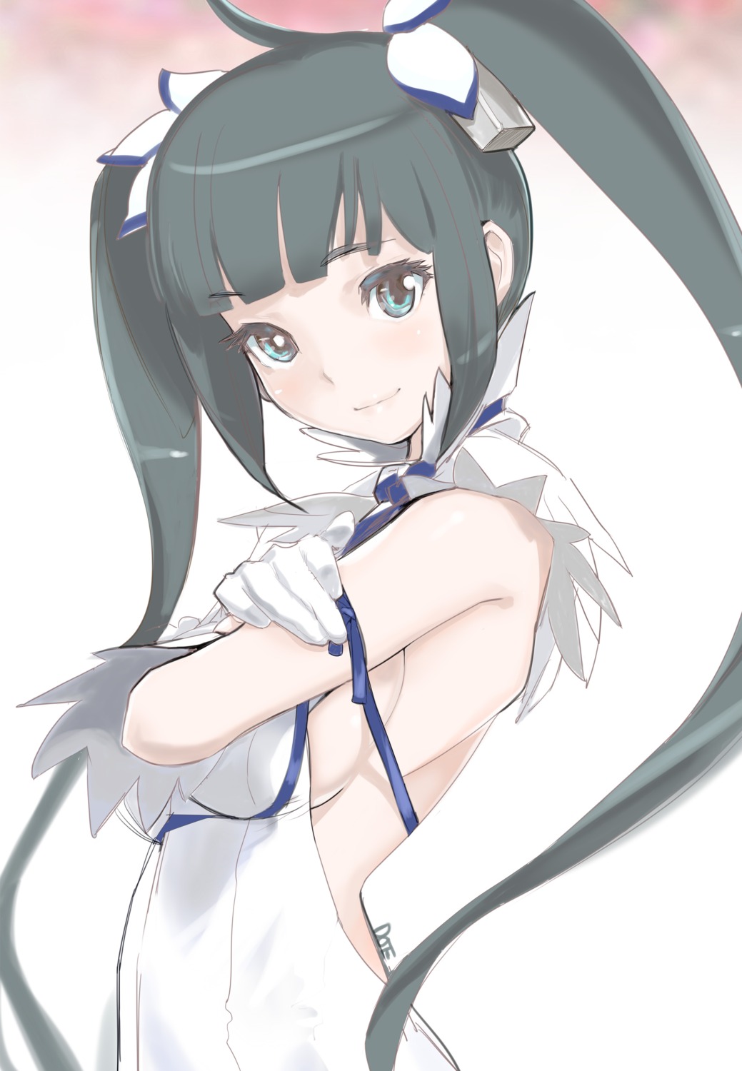 autographed, dress, dungeon_ni_deai_wo_motomeru_no_wa_machigatteiru_darou_ka, dytm, hestia_(danmachi), no_bra