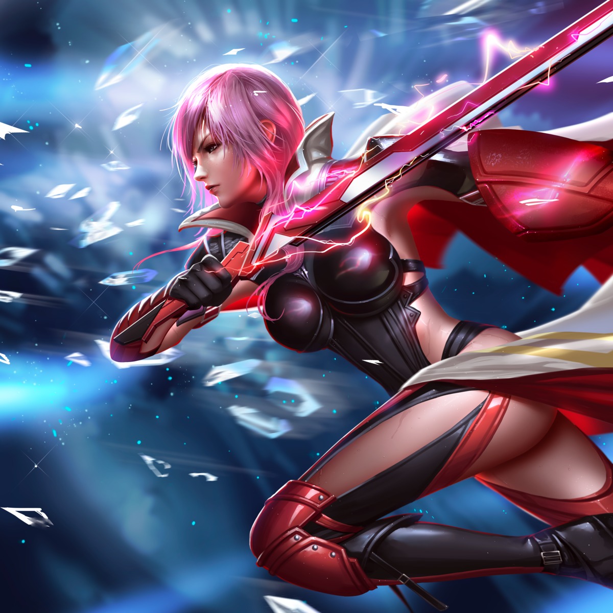 armor, bodysuit, final_fantasy, final_fantasy_xiii, heels, liang_xing, lightning, sword