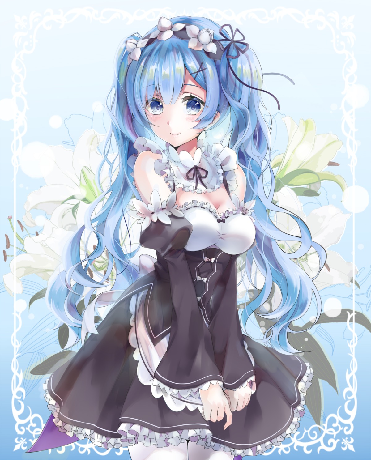 cleavage, hatsune_miku, maid, re:zero_kara_hajimeru_isekai_seikatsu, rem_(re_zero), vocaloid, yache