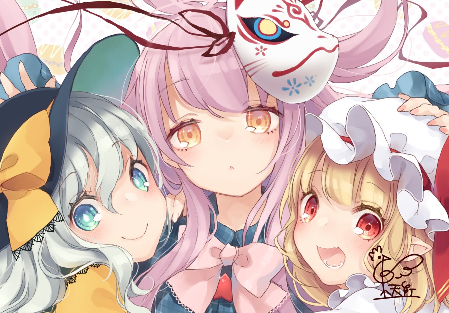 flandre_scarlet, hata_no_kokoro, komeiji_koishi, pointy_ears, touhou, toutenkou