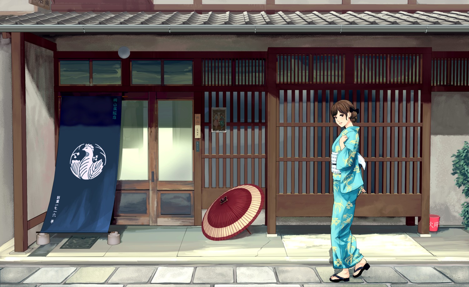 kimono, landscape, munakata, umbrella