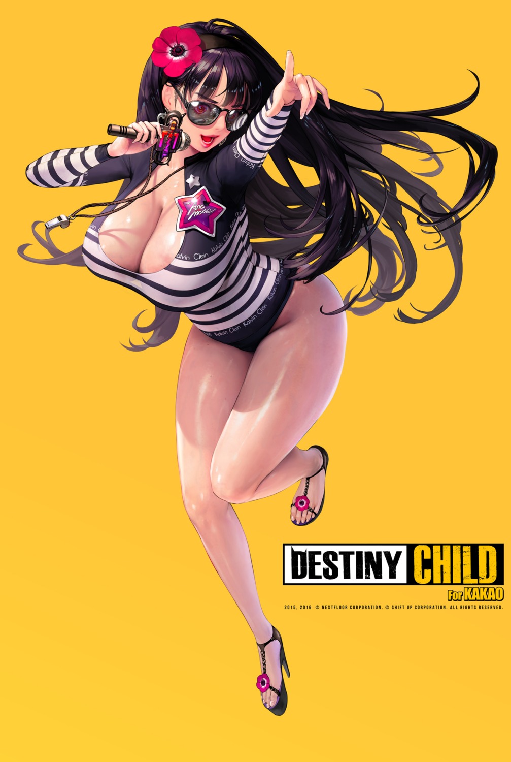 anemone_(destiny_child), cleavage, destiny_child, heels, hyulla, leotard, megane, shift_up