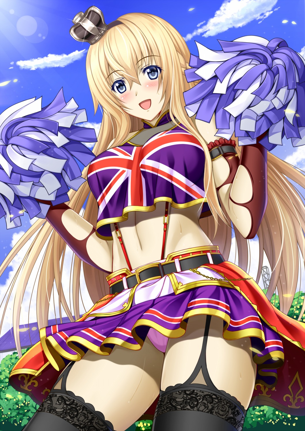 cheerleader, kantai_collection, pantsu, shibata_rai, stockings, thighhighs, warspite_(kancolle)