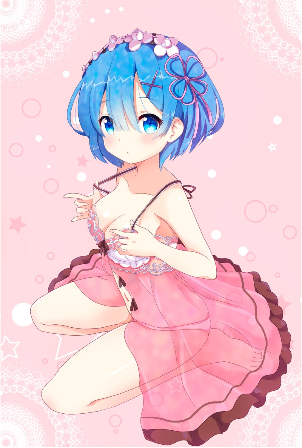cleavage, lingerie, massala, pantsu, re:zero_kara_hajimeru_isekai_seikatsu, rem_(re_zero), see_through