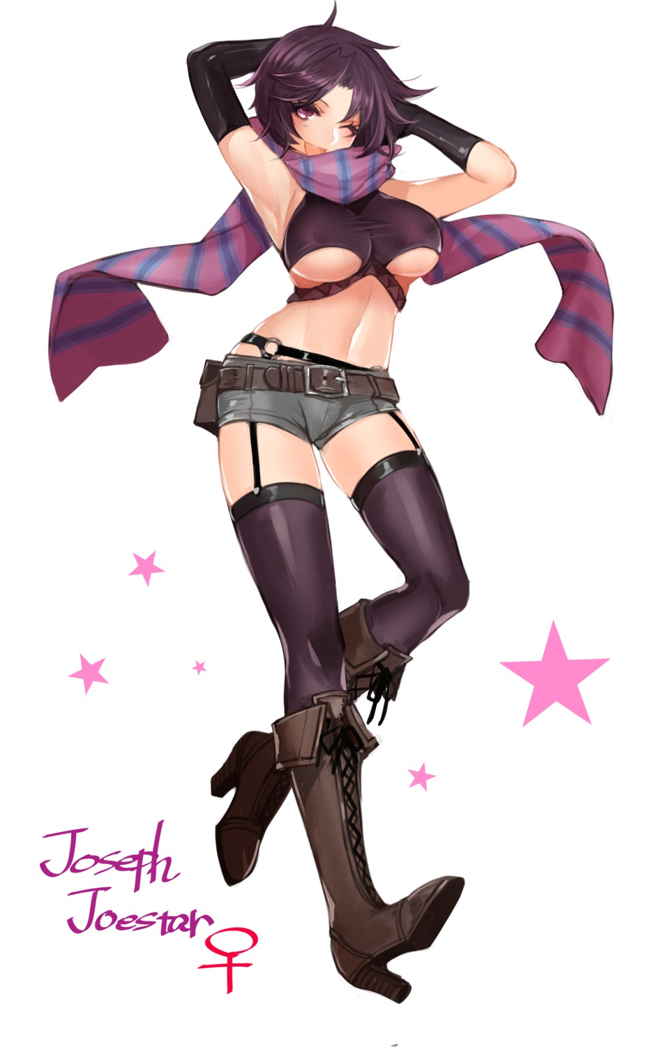 apt, genderswap, heels, jojo_no_kimyou_na_bouken, jojo_no_kimyou_na_bouken_part_2:_sentou_chouryuu, joseph_joestar, stockings, thighhighs, underboob
