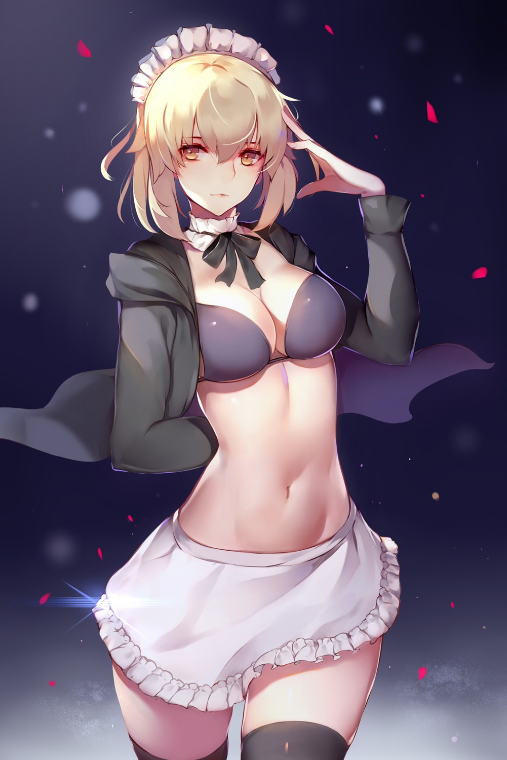 artoria_pendragon_(fate), artoria_pendragon_alter_(fate), ban_bu_bu_duou, bikini_top, cleavage, fate/grand_order, maid, open_shirt, swimsuits, thighhighs