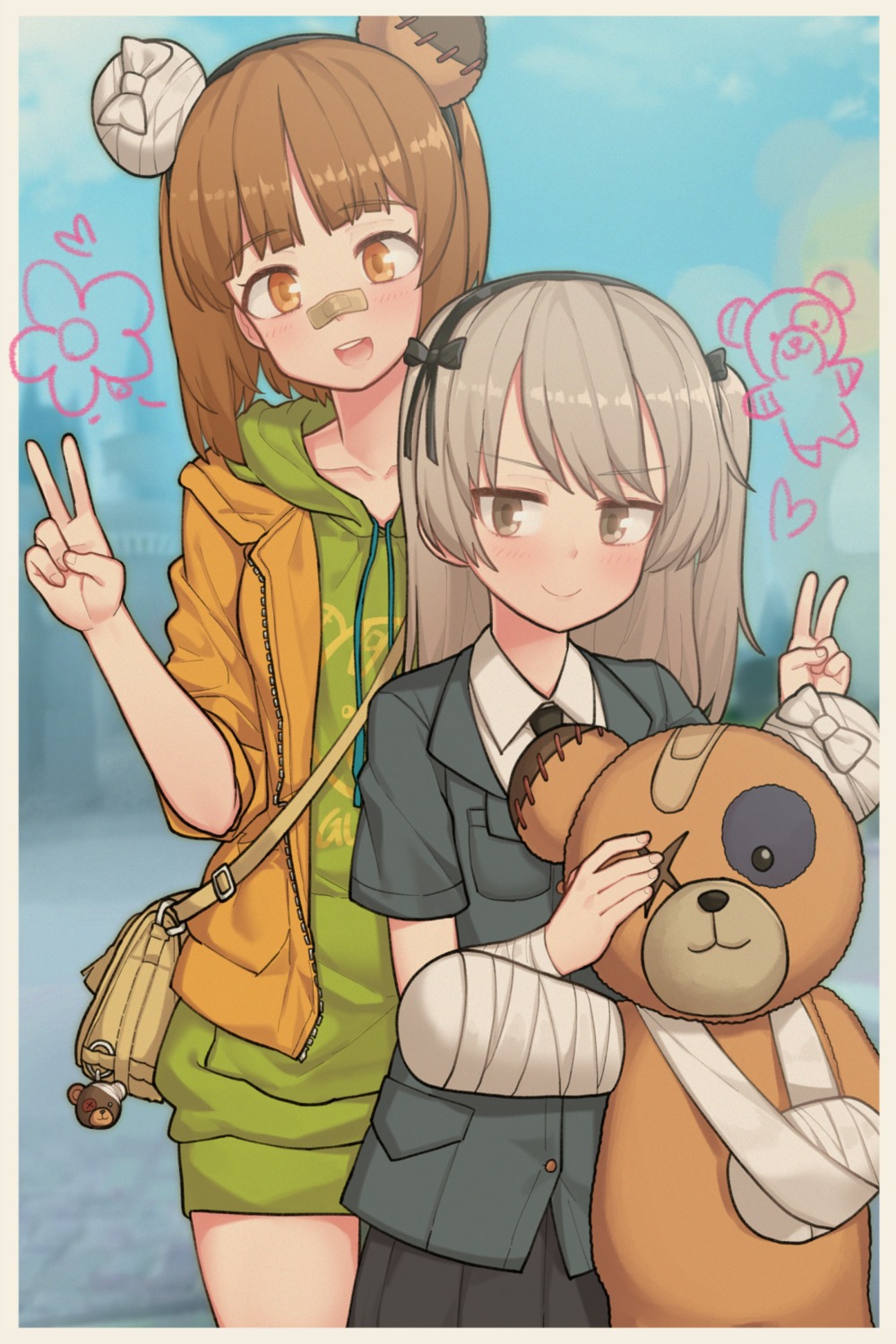 bandages, bandaid, funako_(newggo), girls_und_panzer, nishizumi_miho, shimada_arisu