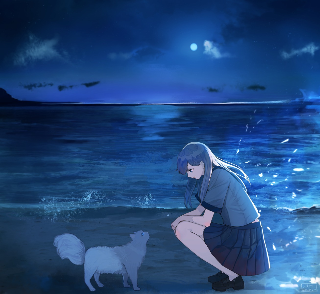 landscape, neko, seifuku, yoake