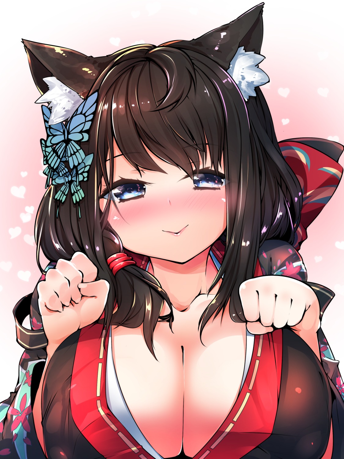 animal_ears, azur_lane, cleavage, japanese_clothes, nekomimi, shirasagi_rokuwa