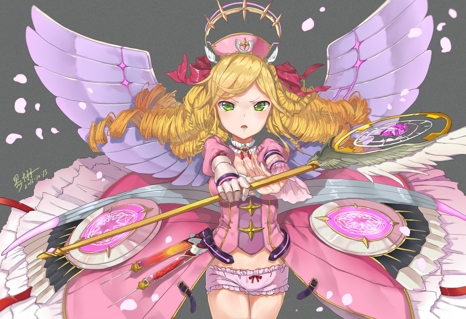 cleavage, heiyu, weapon, wings