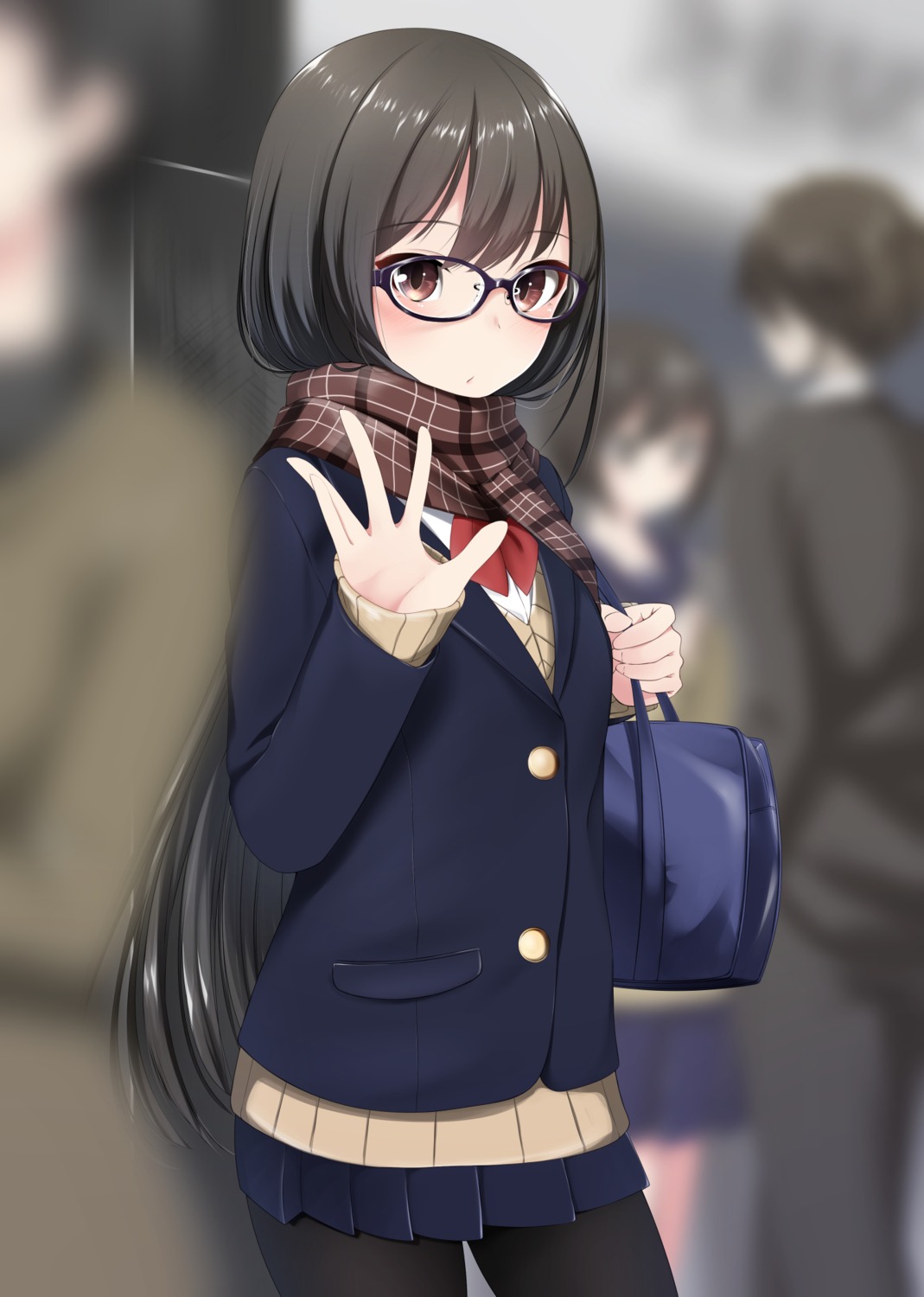 megane, nekobaka, pantyhose, seifuku, sweater