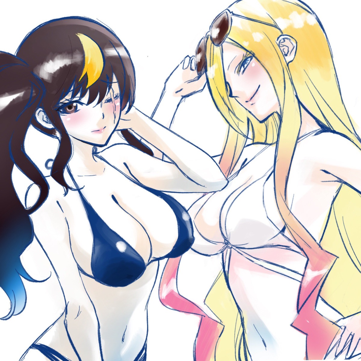amawaka_yuzuru, bikini, cleavage, megane, mitejima_subaru, sousei_no_onmyouji, sukeno_yoshiaki, swimsuits