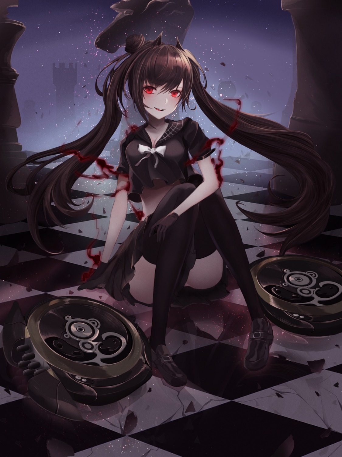 cleavage, foka_(beginner), girls_frontline, ouroboros_(girls_frontline), seifuku, thighhighs