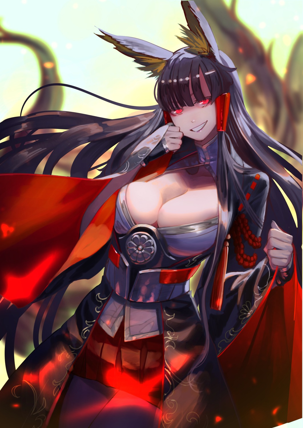 akagi_(azur_lane), animal_ears, azur_lane, cleavage, moruga, tail