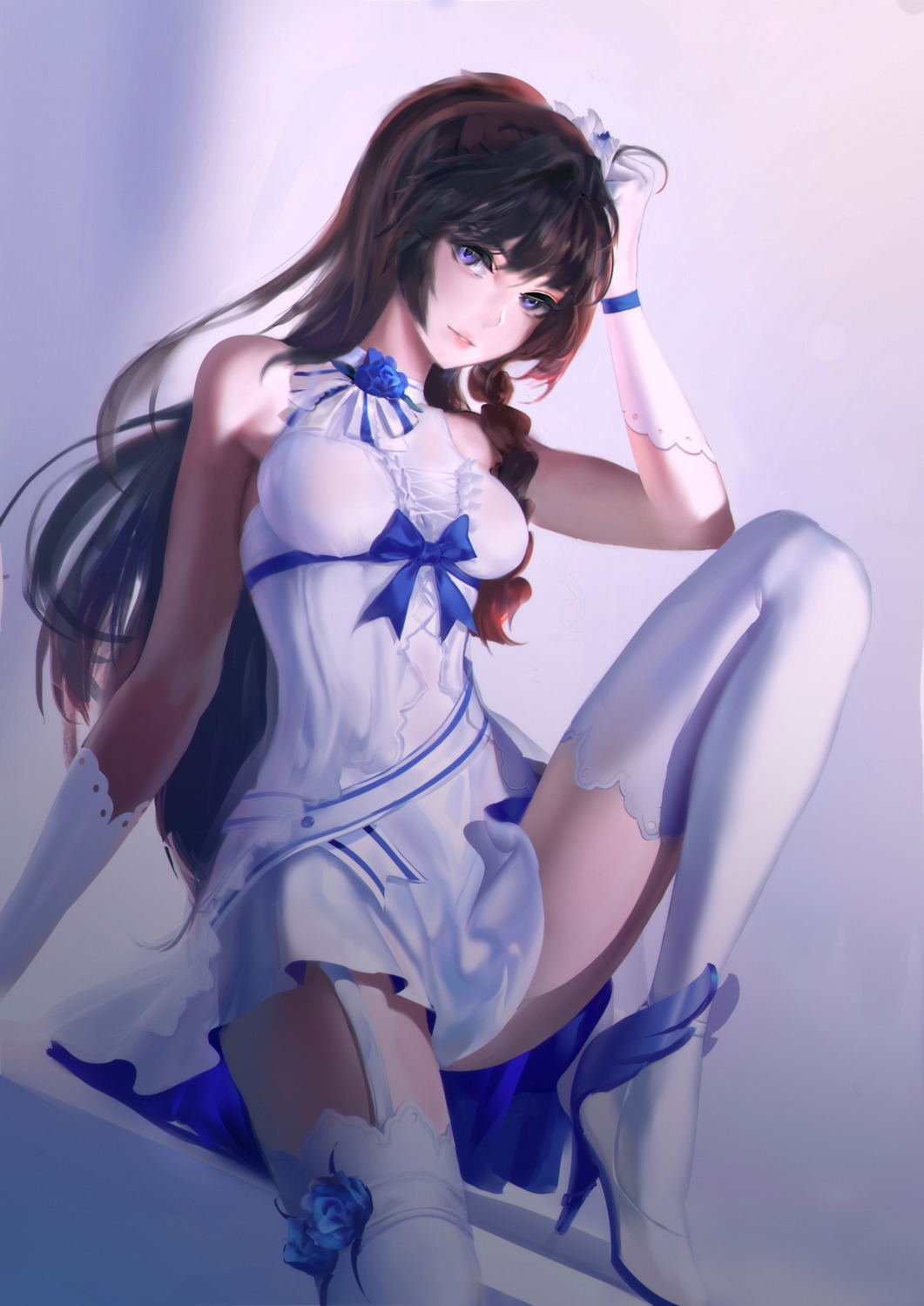 benghuai_xueyuan, dress, heels, honkai_impact, rabbit_(tukenitian), raiden_mei, stockings, thighhighs
