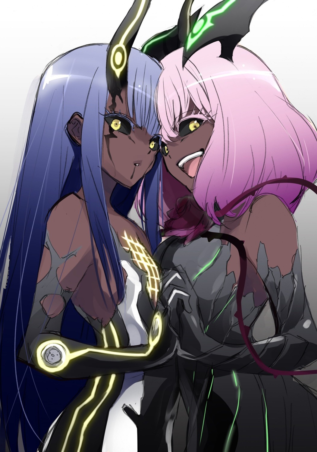 adashino_benio, horns, otomi_mayura, sousei_no_onmyouji, sukeno_yoshiaki, tattoo