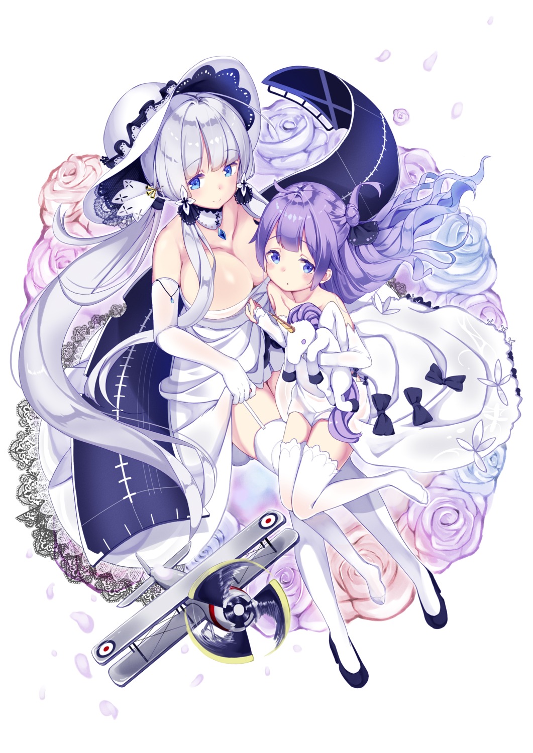 azur_lane, cleavage, dress, heels, illustrious_(azur_lane), stockings, thighhighs, unicorn_(azur_lane)