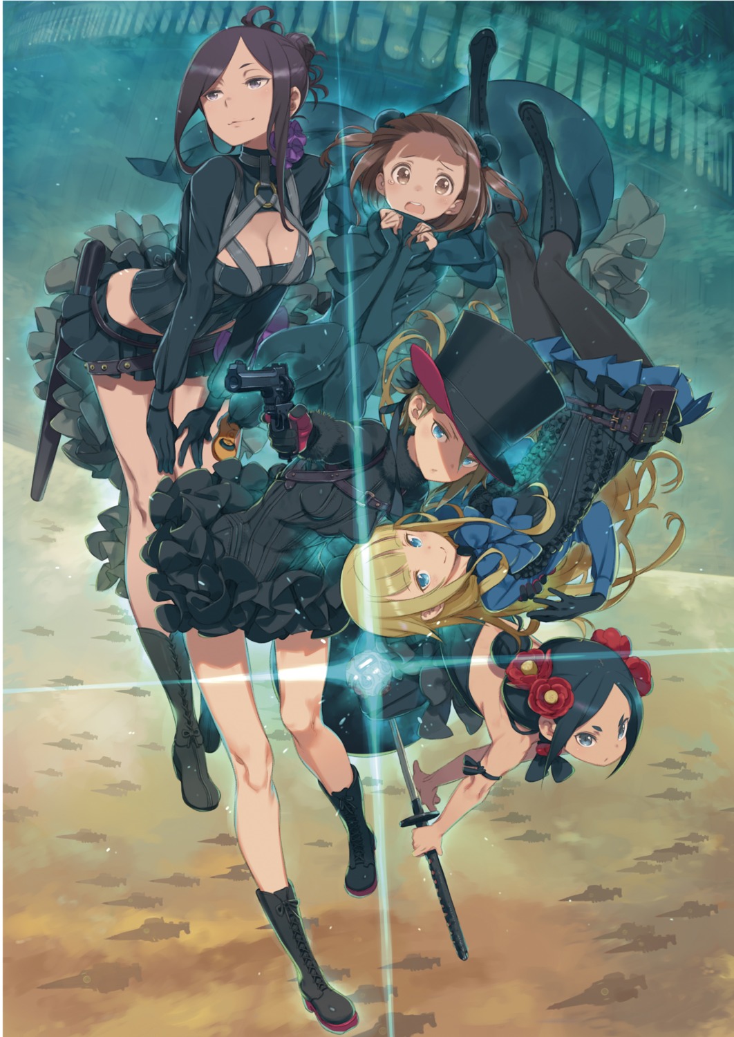 ange_(princess_principal), beatrice_(princess_principal), chise_(princess_principal), cleavage, dorothy_(princess_principal), gun, heels, kuroboshi_kouhaku