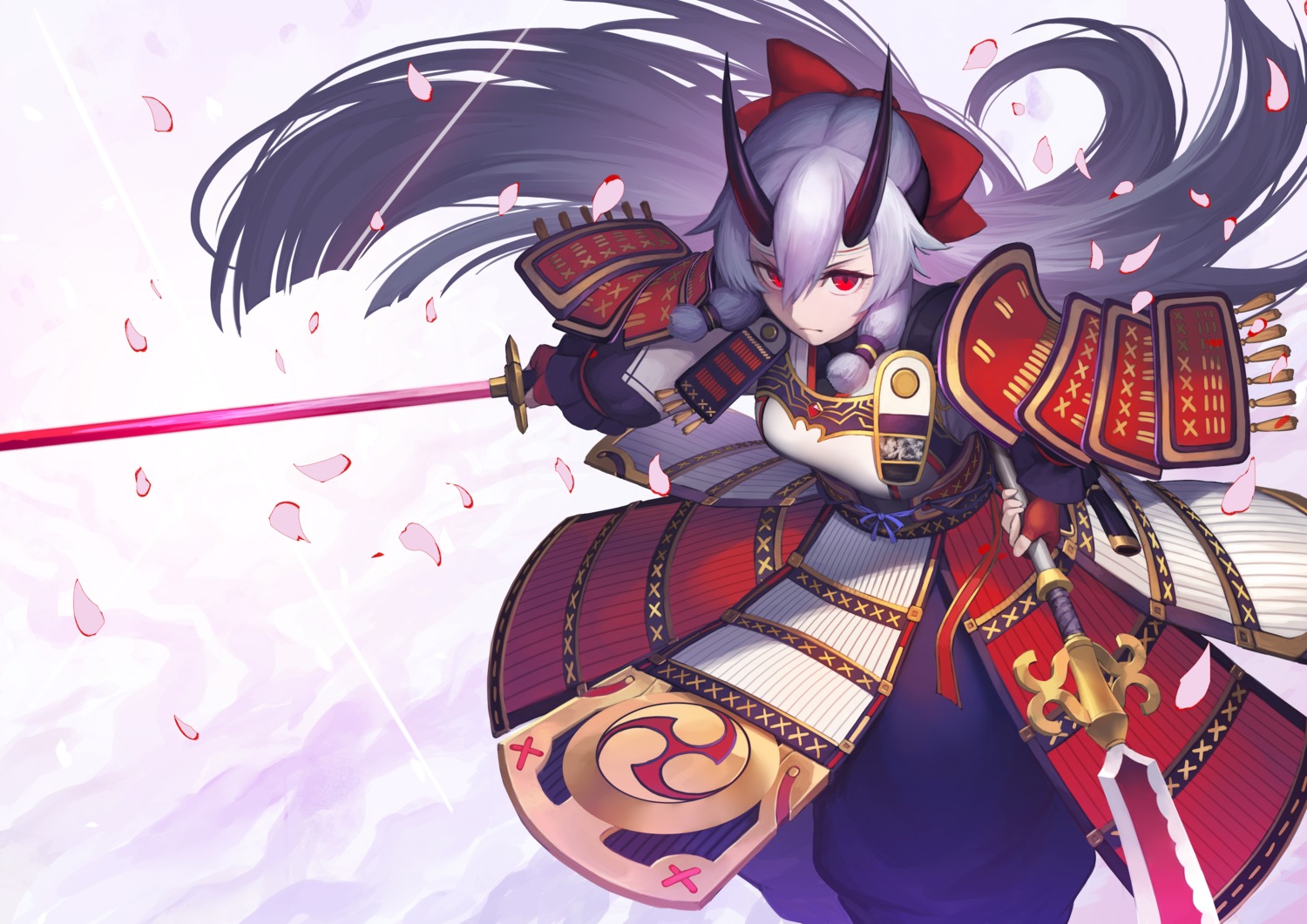 armor, fate/grand_order, horns, nakamura_eight, sword, tomoe_gozen_(fate)