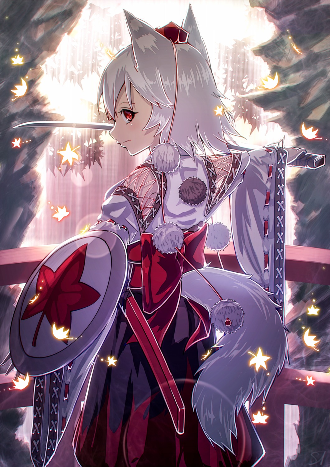 animal_ears, inubashiri_momiji, marusan, sword, tail, touhou
