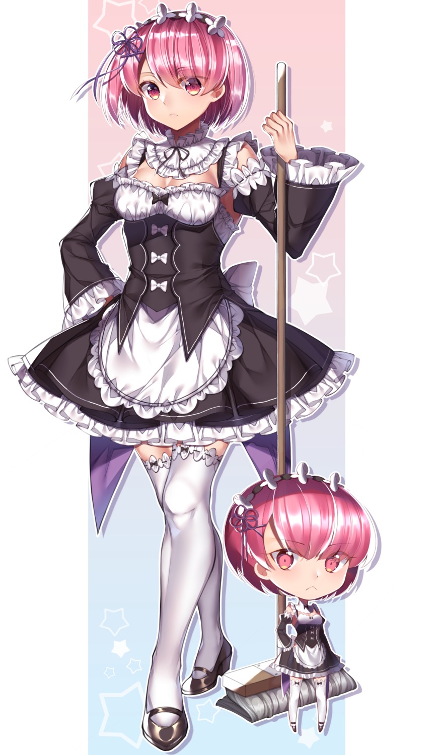 chibi, cleavage, gem_oblivion, maid, ram_(re_zero), re:zero_kara_hajimeru_isekai_seikatsu, thighhighs