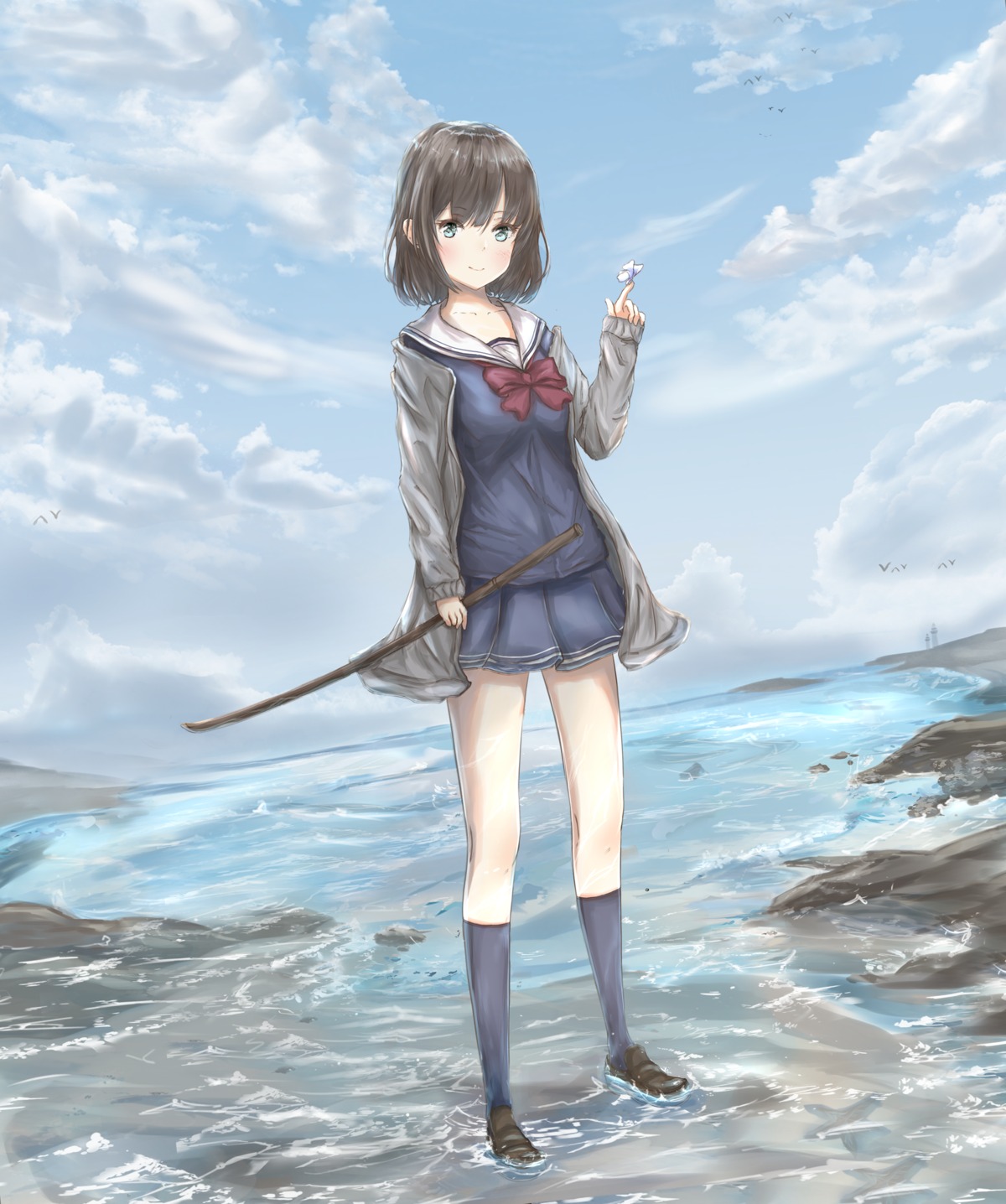 jerry3912, seifuku, sweater, sword, wet