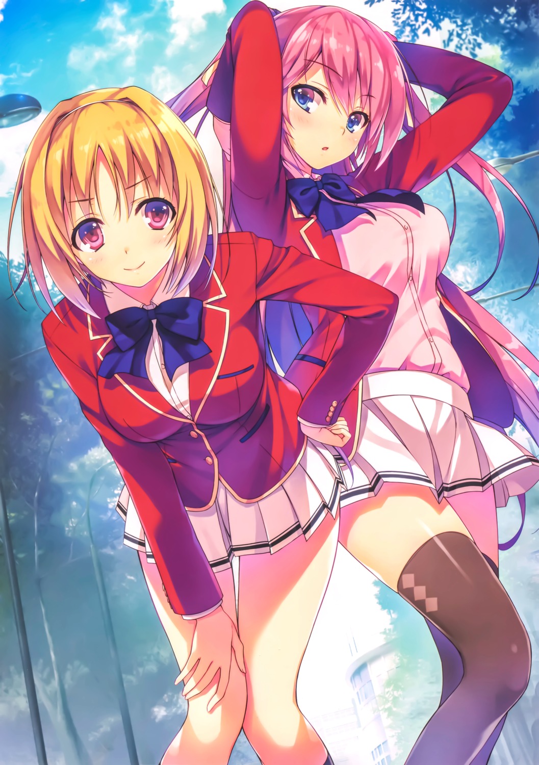 kushida_kikyou, sakura_airi, seifuku, thighhighs, tomose_shunsaku, youkoso_jitsuryoku_shijou_shugi_no_kyoushitsu_e
