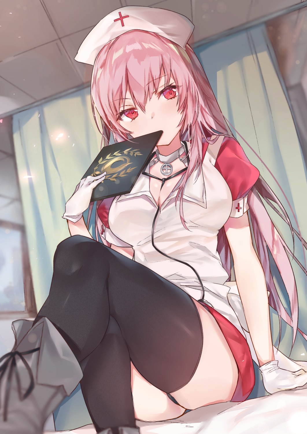cleavage, fate/grand_order, florence_nightingale_(fate), hoshimiya_nazuna, nurse, pantsu, thighhighs