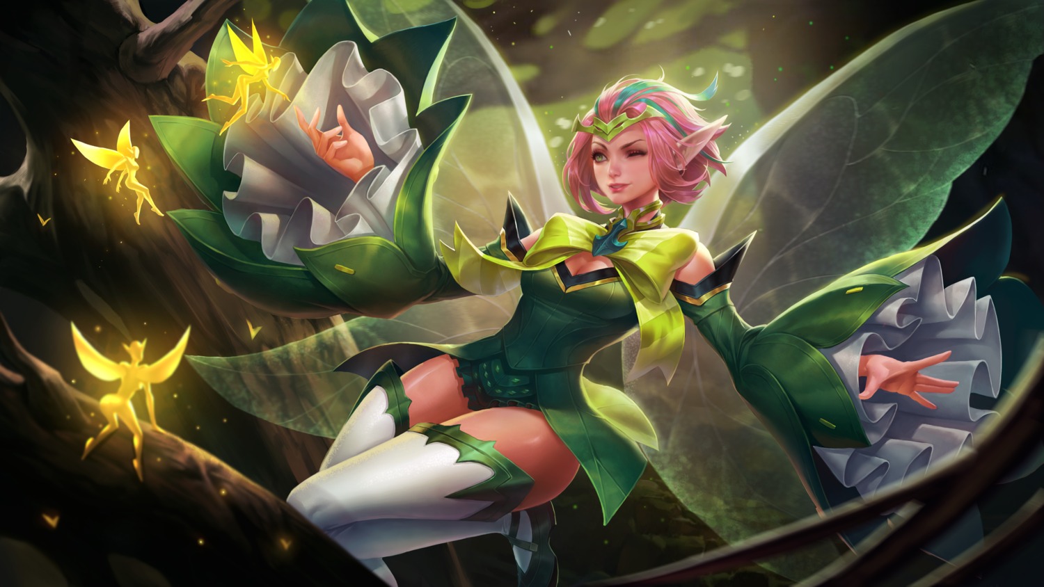 arena_of_valor, cleavage, fairy, krixi, pointy_ears, tagme, thighhighs, wings