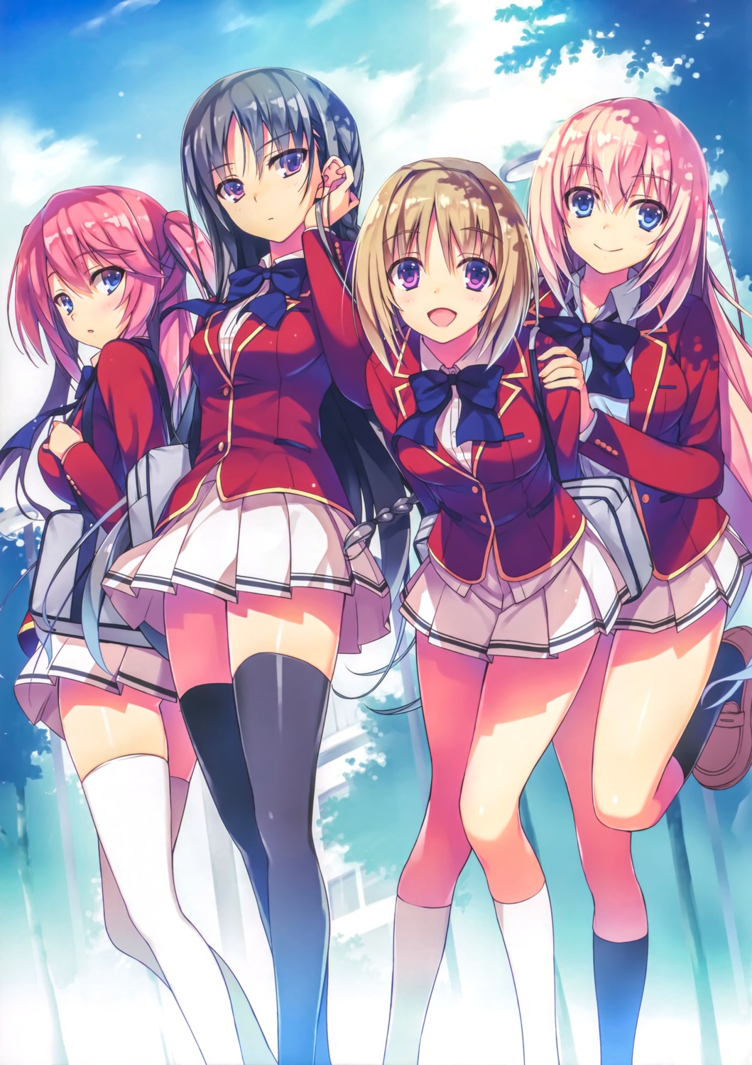 horikita_suzune, ichinose_honami, kushida_kikyou, sakura_airi, seifuku, thighhighs, tomose_shunsaku, youkoso_jitsuryoku_shijou_shugi_no_kyoushitsu_e