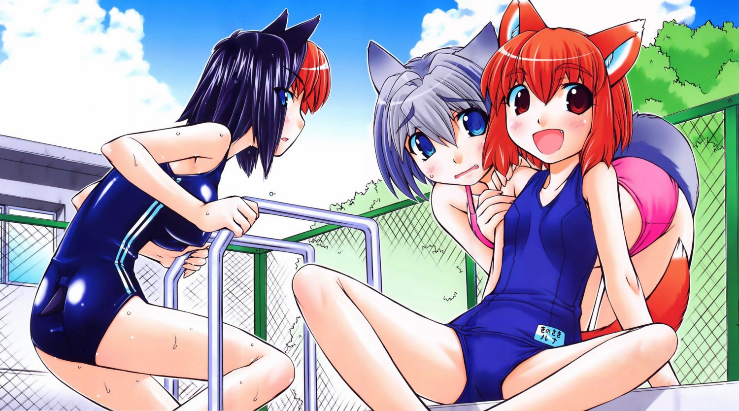 animal_ears, elga, inumimi, inumimi_(manga), luna_(inumimi), nakajima_rei, rino_(inumimi), school_swimsuit, swimsuits