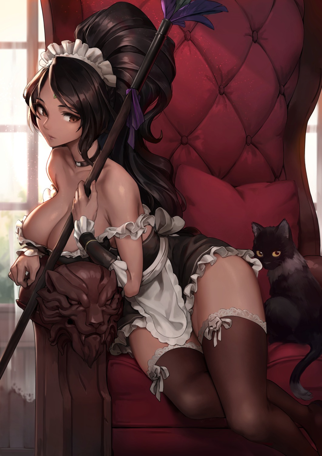 cleavage, league_of_legends, maid, neko, nidalee, oopartz_yang, thighhighs