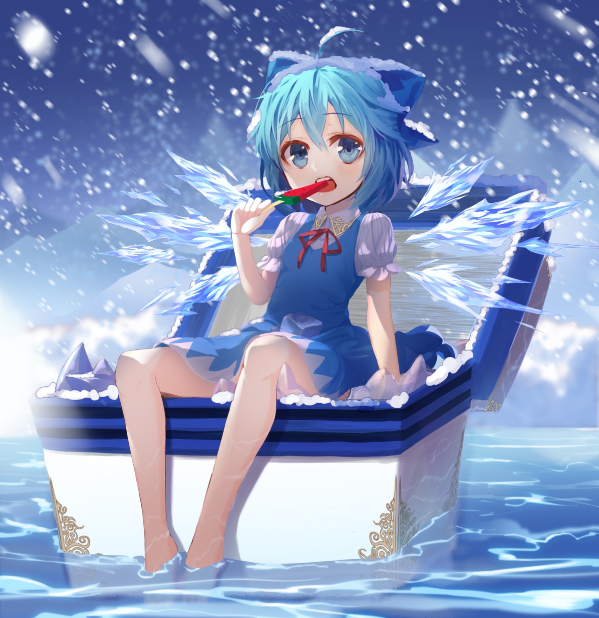 cirno, feet, lota, touhou, wet, wings